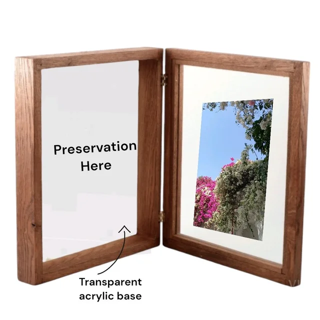 Teakwood Book Frame-1 preservation+Photo Frame - 10/8/1.5", Transparent Acrylic Base On Preservation Side
