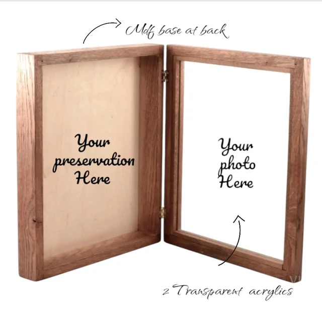 Teakwood Book Frame-1 preservation+Photo Frame - 10/8/1.5", Transparent Acrylic Base On Preservation Side
