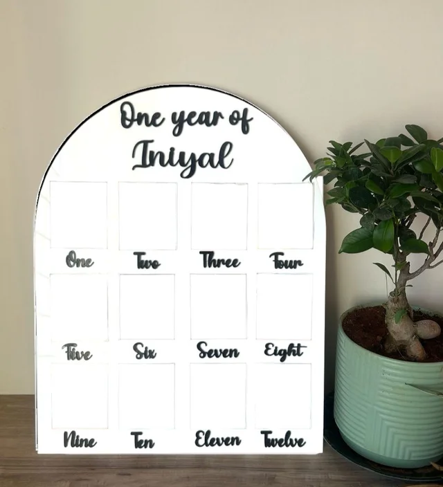 Baby One Year Frame - Acrylic+ Acrylic - 16/14", White Acrylic+ Black Text