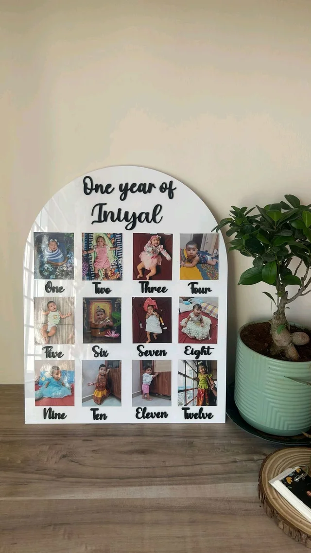 Baby One Year Frame - Acrylic+ Acrylic - 16/14", White Acrylic+ Black Text