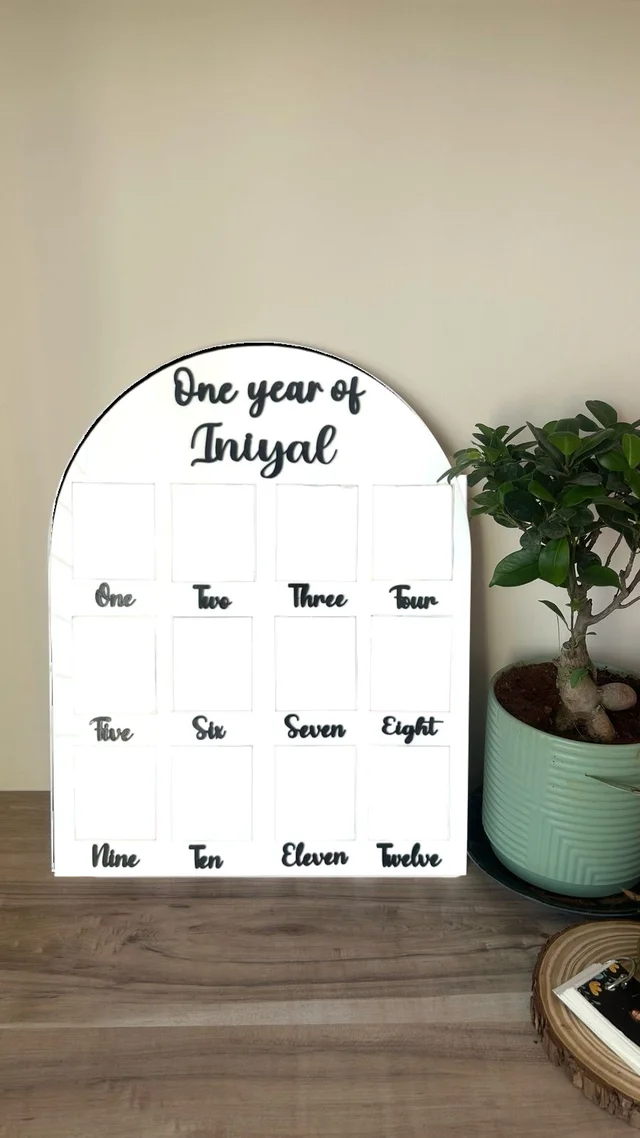 Baby One Year Frame - Acrylic+ Acrylic - White Acrylic+ Golden Text