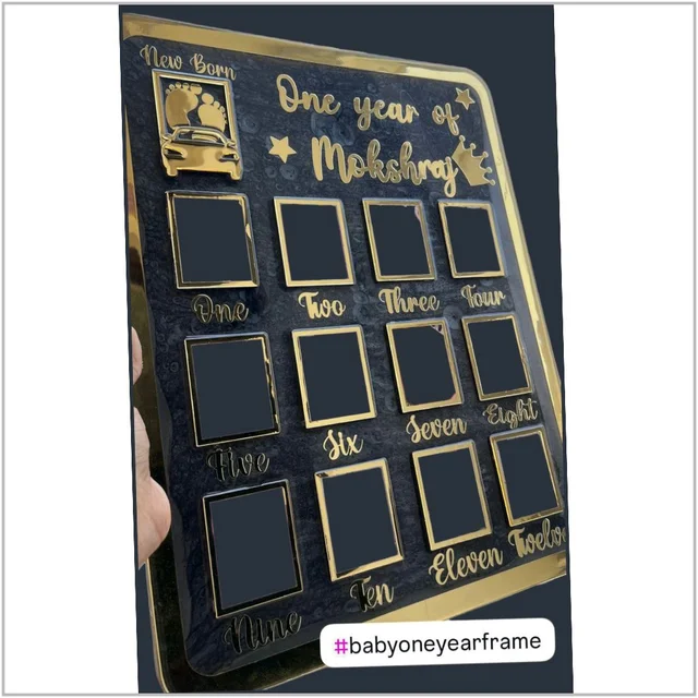 Baby One Year Frame - Mdf+ Acrylic - 18/13", Mdf + Golden Acrylic