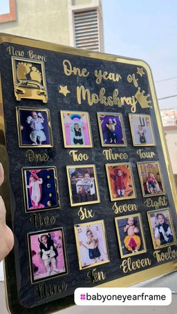 Baby One Year Frame - Mdf+ Acrylic - 18/13", Mdf + Golden Acrylic