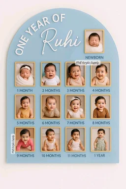 Baby One Year Photo Frame / My First Year Baby Photo Frame - 24/18", Black acrylic