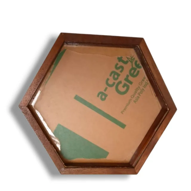 Hexagon Teakwood Frame With Acrylic Base - 12/12/1.25"