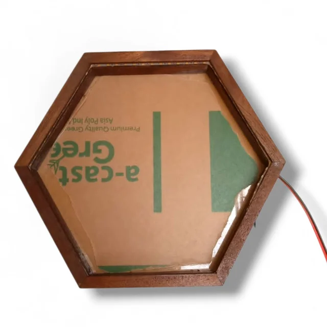 Hexagon LED Teakwood Frame - 8/8/1 Inch, Acrylic Base