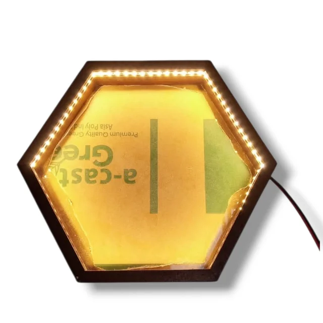 Hexagon LED Teakwood Frame - 12/12/1", Acrylic Base