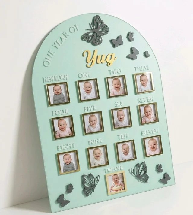 Baby One Year Birth Frame - 18/13", White acrylic