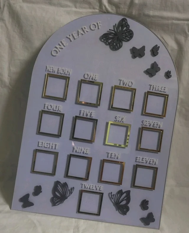 Baby One Year Birth Frame - 18/13", White acrylic