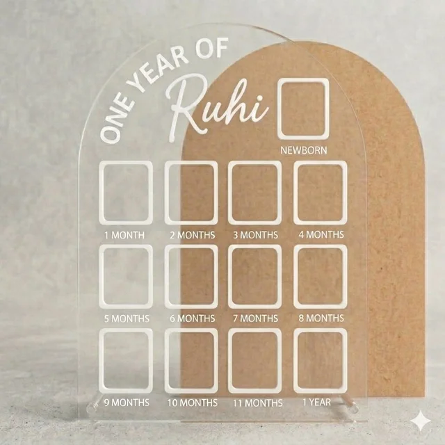 Baby One Year Photo Frame / My First Year Baby Photo Frame - 18/ 13 Inches, Golden acrylic