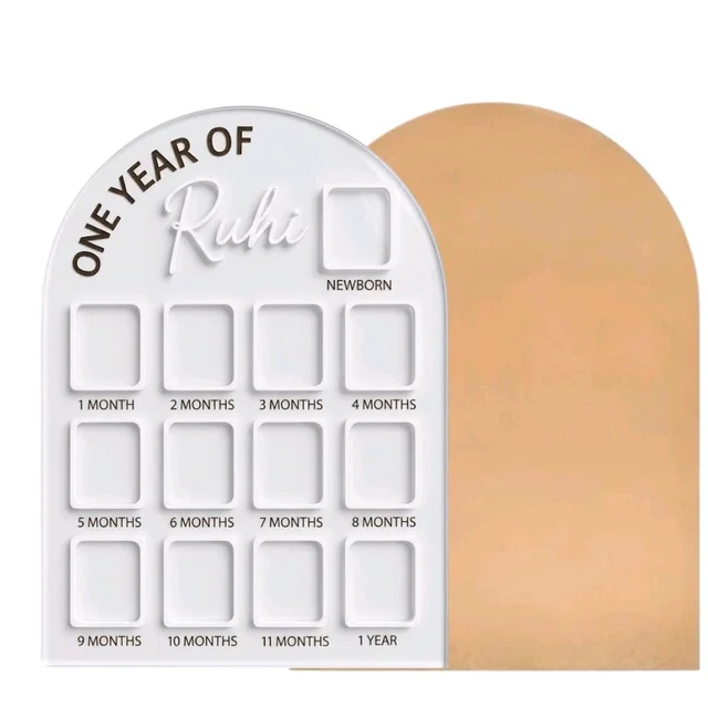 Baby One Year Photo Frame / My First Year Baby Photo Frame - 18/ 13 Inches, Golden acrylic