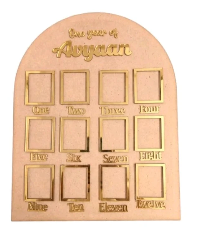 Baby 1 Year Birth Photo Frame - 18/13", Golden acrylic