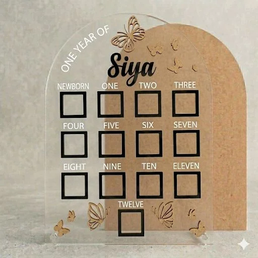 Baby One Year Birth Frame - 18/13", Golden acrylic
