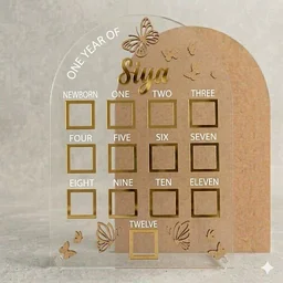 Baby One Year Birth Frame - 18/13", Golden acrylic