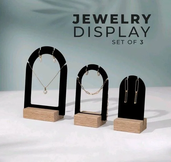 Acrylic Jewelry Display With Pinewood Base - Black