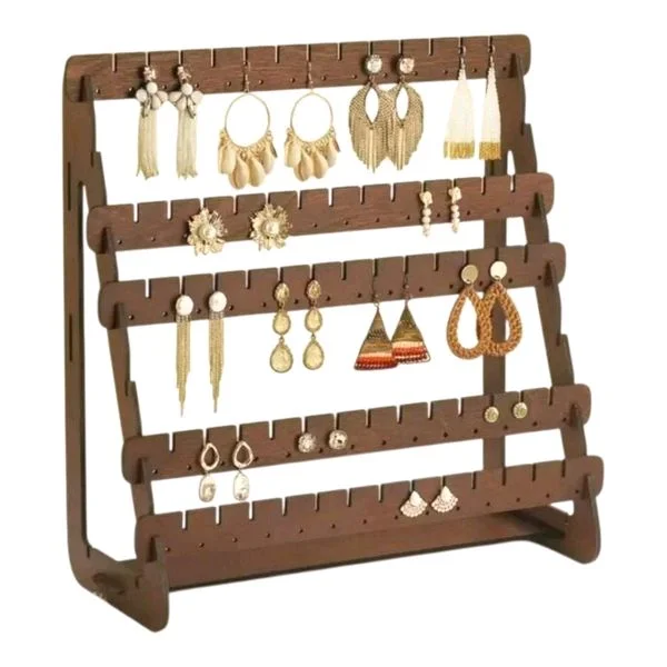 Wooden Earrings Display Stand - Walnut Brown