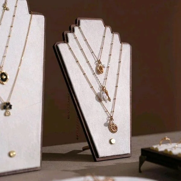 Classic Wooden Jewellery Display Stand Set-Faux Leather Event Showcase Fair