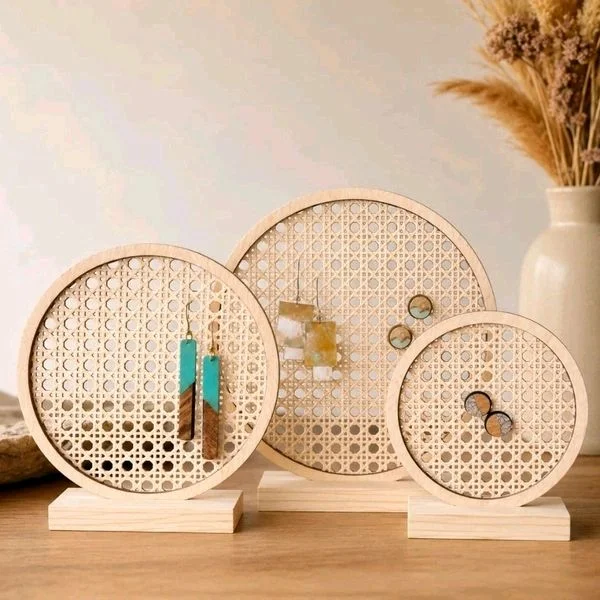 Rattan Earrings / Jewellery Display Stand-Set Of 3