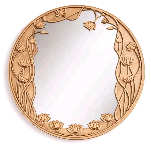 Pichwai Lotus Theme Round Wall Mirror - 16 inches