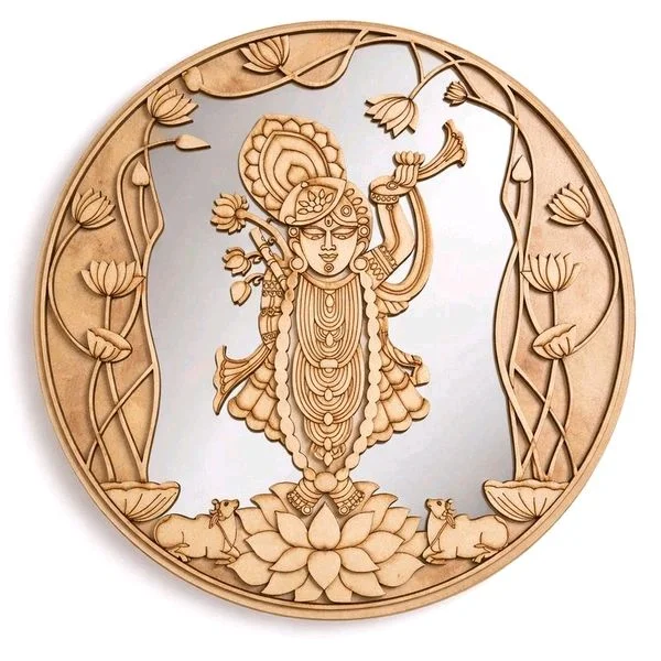 Shreenathji pichwai Theme Wall Mirror - 18"