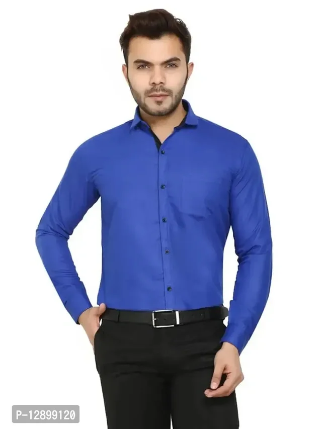 Mens Regular fit Full Sleeve Cotton Shirt - M, Blue, FREE DELIVERY