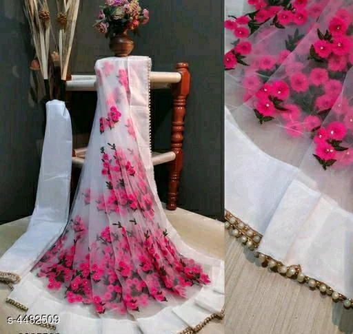 Stylish White Saree With Blouse Piece For Women - White, FREE DELIVERY
