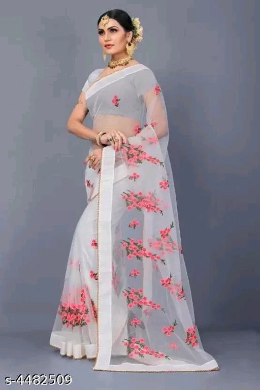 Stylish White Saree With Blouse Piece For Women - White, FREE DELIVERY