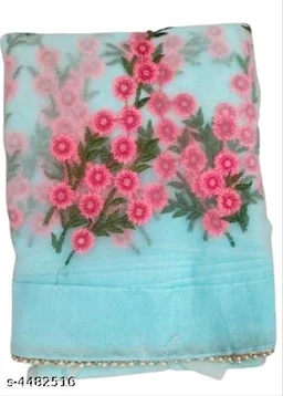 Net Blue Embroipdered Saree - Blue, FREE DELIVERY