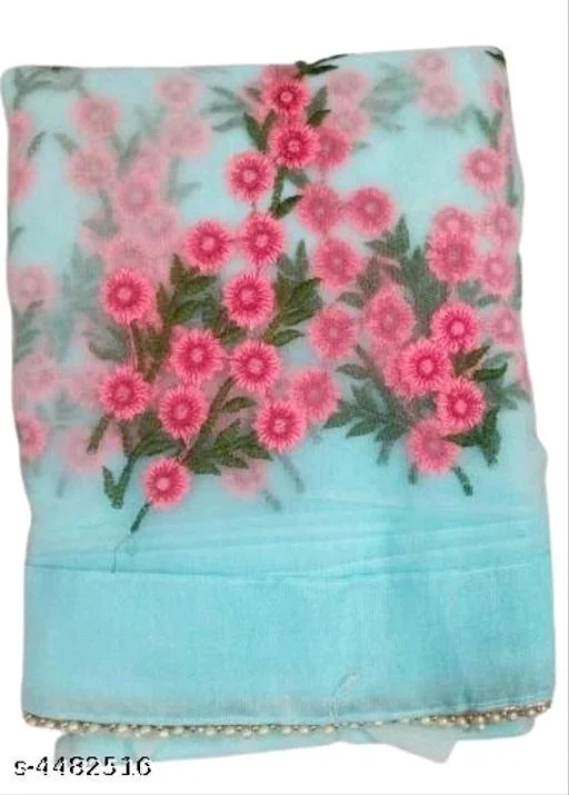 Net Blue Embroipdered Saree - Blue, FREE DELIVERY