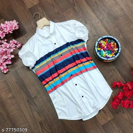 Men White Slim Fit Printed Casual Shirts - XL, FREE DELIVERY