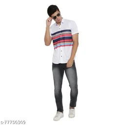 Men White Slim Fit Printed Casual Shirts - XL, FREE DELIVERY