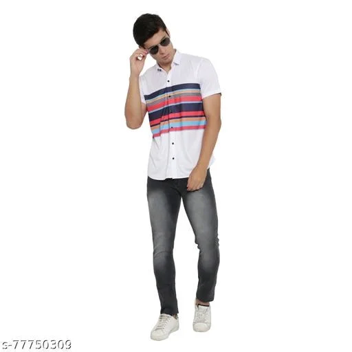 Men White Slim Fit Printed Casual Shirts - XL, FREE DELIVERY