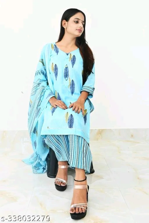 Printed Kurti with Plazzo and Dupatta Set - XL, FREE DELIVERY