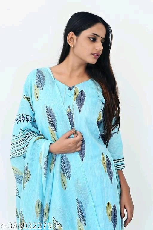 Printed Kurti with Plazzo and Dupatta Set - XL, FREE DELIVERY