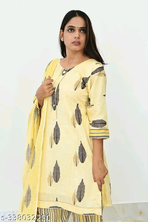 Printed Kurti with Plazzo and Dupatta Set - M, FREE DELIVERY