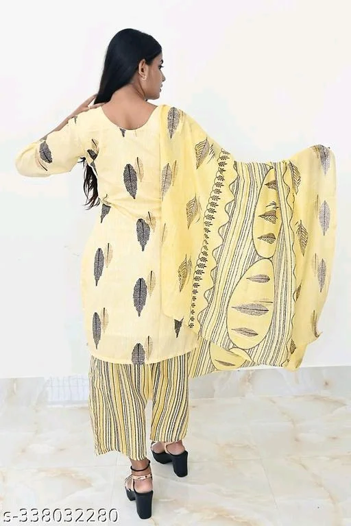 Printed Kurti with Plazzo and Dupatta Set - M, FREE DELIVERY
