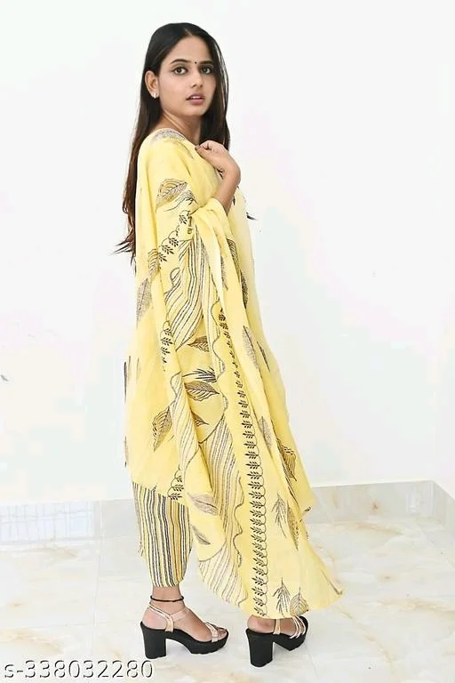 Printed Kurti with Plazzo and Dupatta Set - M, FREE DELIVERY