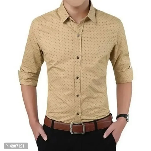 Men's Premium Dotted Long Sleeves Regular Fit Casual Shirts - 2XL, FREE DELIVERY