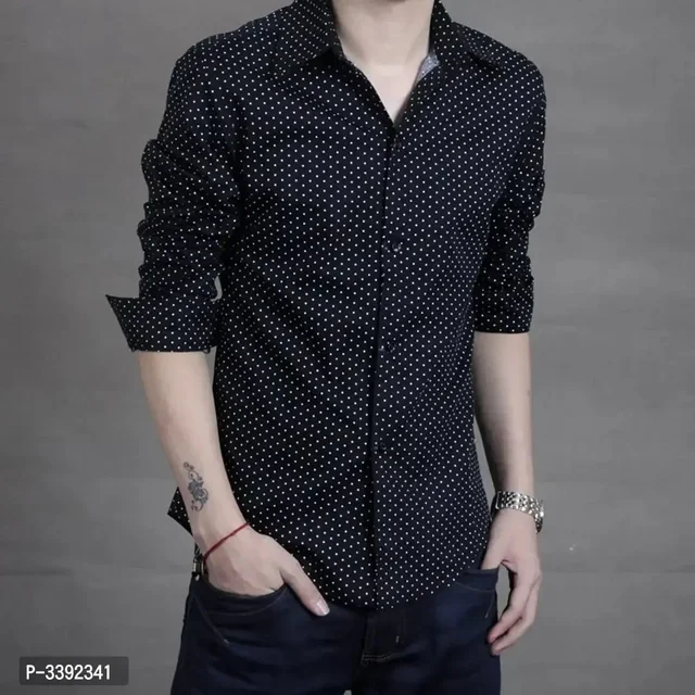 Black Printed Cotton Slim Fit Casual Shirt - L, Black, FREE DELIVERY
