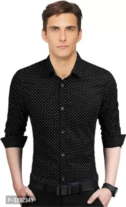 Black Printed Cotton Slim Fit Casual Shirt - L, Black, FREE DELIVERY