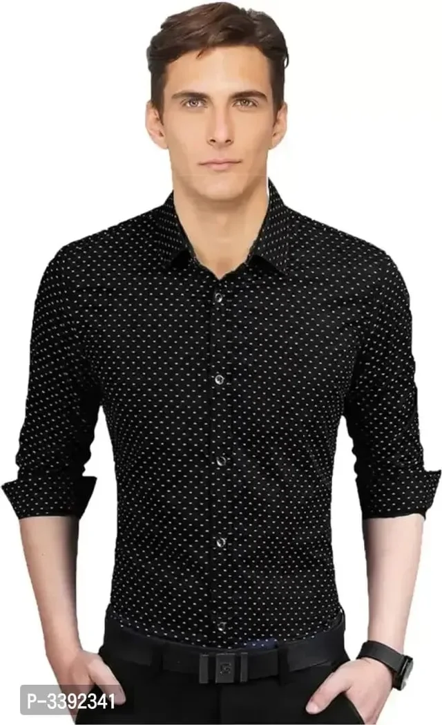 Black Printed Cotton Slim Fit Casual Shirt - L, Black, FREE DELIVERY