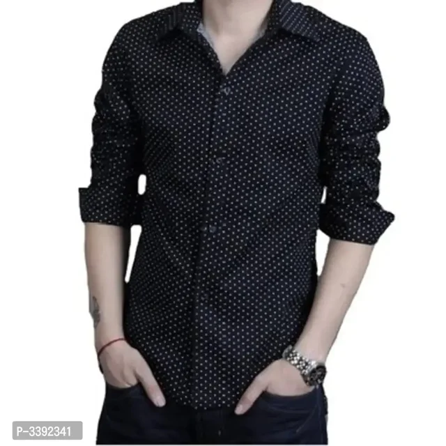 Black Printed Cotton Slim Fit Casual Shirt - L, Black, FREE DELIVERY