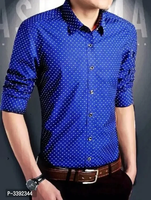 Blue Printed Cotton Slim Fit Casual Shirt - 2XL, Blue, FREE DELIVERY