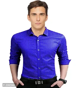 Blue Printed Cotton Slim Fit Casual Shirt - 2XL, Blue, FREE DELIVERY