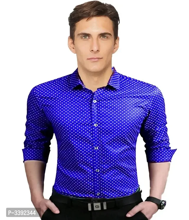 Blue Printed Cotton Slim Fit Casual Shirt - 2XL, Blue, FREE DELIVERY