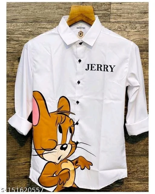 Jerry Printed Shirt - M, White, FREE DELIVERY