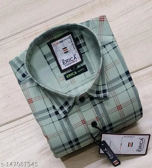 INDIAN CLOTHING Pure Cotton Green Checks Shirts - XXXL, FREE DELIVERY