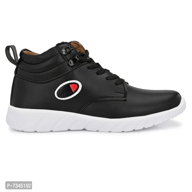 Stylish Fashionable Black Leather Trendy Modern Daily Wear Lace Ups Running Casual Shoes Sneakers For Men - UK10, Black, FREE DELIVERY