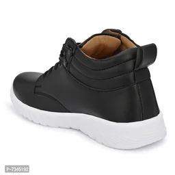 Stylish Fashionable Black Leather Trendy Modern Daily Wear Lace Ups Running Casual Shoes Sneakers For Men - UK10, Black, FREE DELIVERY