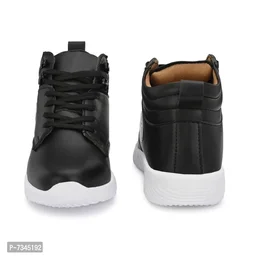 Stylish Fashionable Black Leather Trendy Modern Daily Wear Lace Ups Running Casual Shoes Sneakers For Men - UK10, Black, FREE DELIVERY